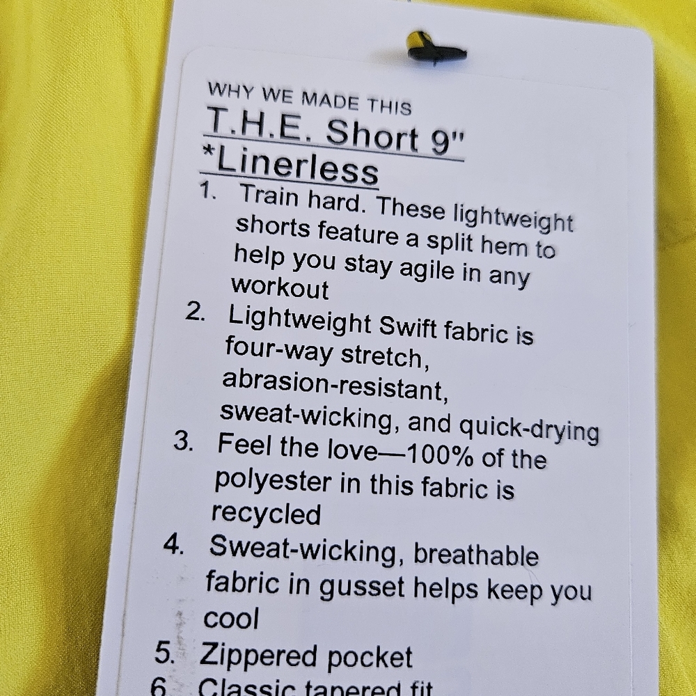 Lululemon THE Short Linerless 9” Sonic Yellow SNCY Men's Size Small - Picture 5 of 5